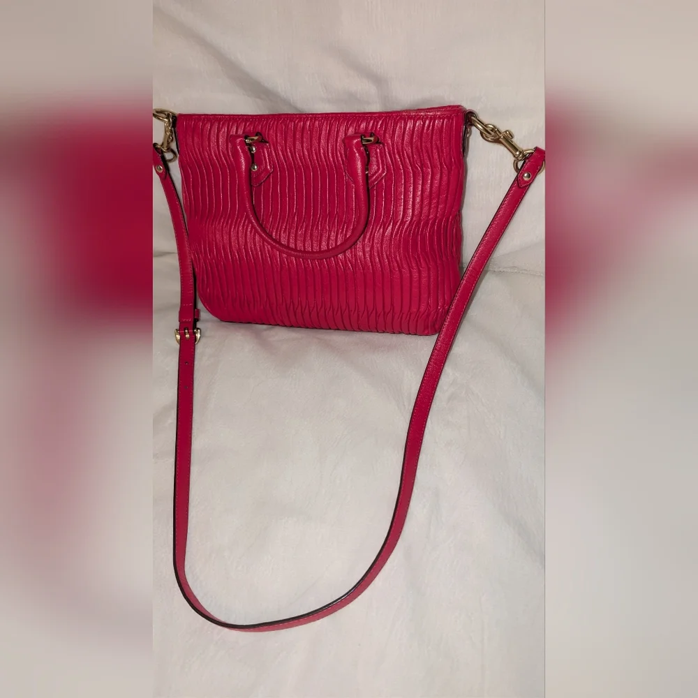 Coach Ashley Gathered Leather Mini Tote Raspberry Pink Gold Hardware EUC